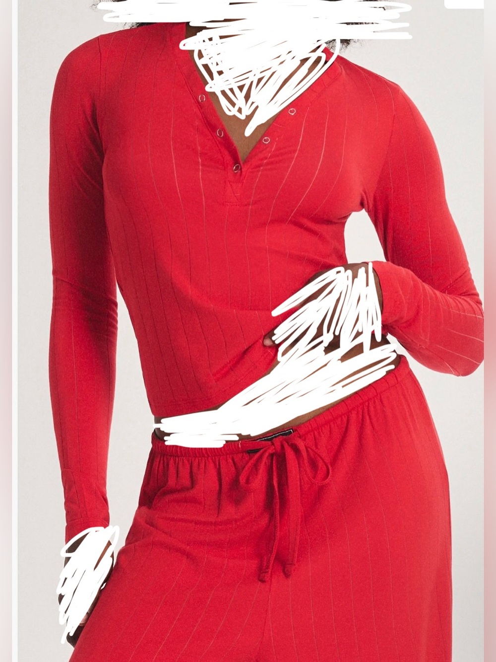 savage x fenty lounge set Red Ribbed Long-Sleeve Women's S